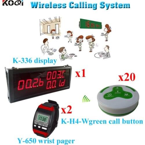Paging System Long Range High Quantity Wireless Electronic Voting Pager (1pcs display 2pcs wrist watch 20pcs call button)