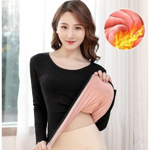 Women 2021 Winter Fashion Slim Thermal Underwear Tops Female Long Sleeve Plus Velvet Tops Ladies Thick Warm Soft T-shirt E272