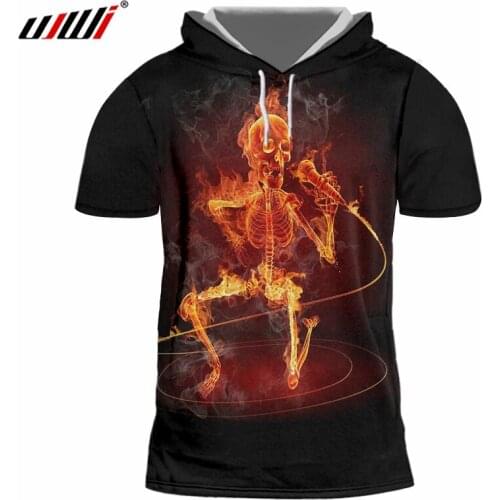 UJWI Man Hipster Hooded Tshirt Street Style High Quality Mens Polyester Hoodies Tee Shirt 3D Printed Novel Singing Skulls