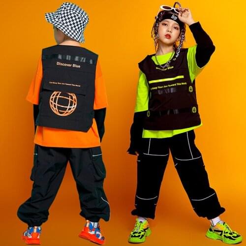 Street Hip Hop Dance Clothing Kids Vest Green Tops Girls Hiphop Pants Casual Kids Wear Ballroom Modern Dance Costume Cool BL5234