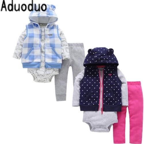 2018 Baby Boys outwear coats 3pcs sets Vest + Long sleeve baby bodysuit + sports pants drop shipping 6-24m