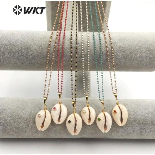 WT-JN096 WKT Natural Cowrie & Cubic Zirconia Pendant Multi Colors Crystal Beads Necklace Women Fashion Necklace Jewelry
