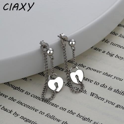 CIAXY 925 Sterling Silver Retro Love Heart Lock Earrings for Women Back Hanging Long Chain Earrings New Trendy Jewelry
