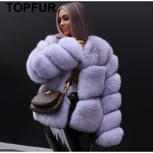TOPFUR Real Fur Coar Women Natural Fox Fur Coats Gray Genuine Leather Jackets Winter Coats Women Pluse Size Real Fox Fur Jackets