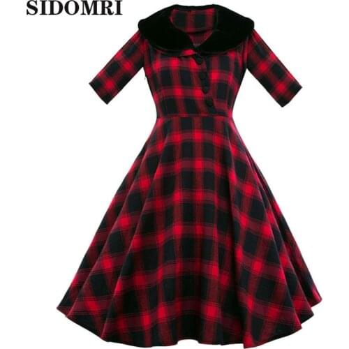 2021Autumn/winter Womens dress new collection keep Warm womens wool collar plaid print retro waist dress Hot sales