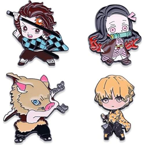 Anime Demon Slayer Badge Brooch Pin Cospaly Cartoon Kimetsu No Yaiba Sabito Kamado Tanjirou Makomo Zinc Alloy Pins Costume Prop