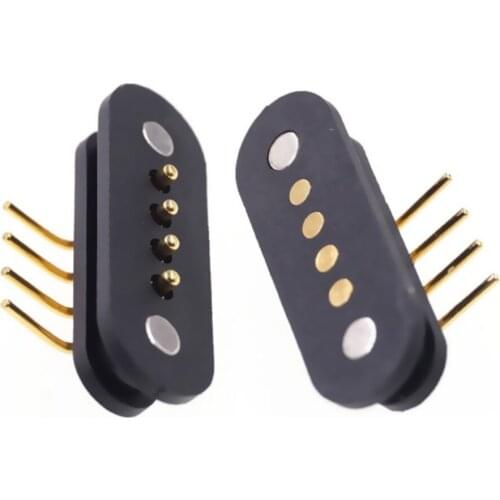 5 Pair Spring-Loaded Magnetic Pogo Pin Connector 4 Pin Pitch 2.5 mm Through Hole Angled Male Female 2A 36V DC Power Charge Probe