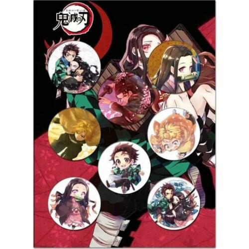 8 Pcs/set Kawaii Anime Demon Slayer Kimetsu No Yaiba Cosplay Badges Cartoon Collect Backpacks Bag Badges Button Brooch Gift Toys