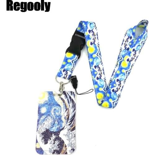 Art Starry Sky Waves Anime Lanyard Badge Holder ID Card Lanyards Mobile Phone Rope Key Lanyard Neck Straps Keychain Key Ring