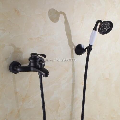 Free shipping Single Handle Bath faucet Black Bathtub Shower Faucet Handheld Shower Head Bathroom Faucet Set Mixer Tap ZR030
