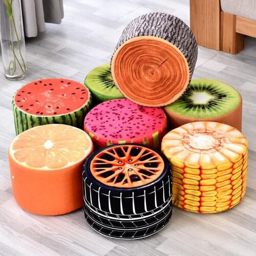 3D Fruit Style Wood Footstool Thicken Cotton Cover Cartoon Plush Pouf Chair Lovely Children Cushion Stools Portable Round Stool