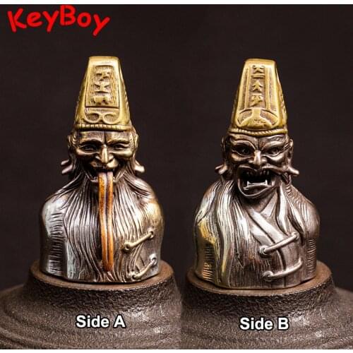 Double Sided Punk Long Tongue Ghost God Bell Key Chain Hanging Jewelry Pure Brass Wind Chimes Lucky Pendant for Keychain Keyring