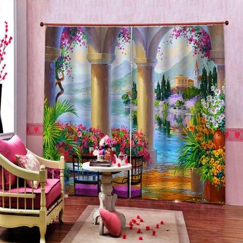 European Cylindrical flower landscape oil painting 3d Curtains For Living room Bedroom Blackout Window Drapes Indoor Decor Sets