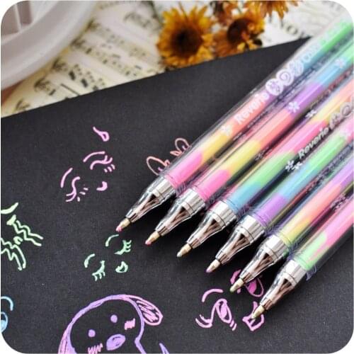 Photo Album Props Rainbow Segmented Colorful Gel Ink Pens for Kids DIY Black Cards Scrapbook Photo Album Props Album
