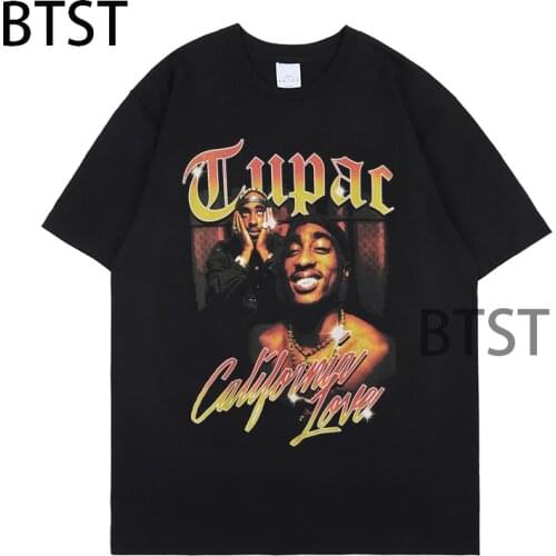 2021 New 2pac Rap T Shirts print O-Neck Short Sleeve Regular Mens Top Quality Hip hop tShirt Tupac cotton black oversize t-shirt