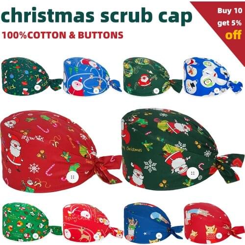 Wholesale Unisex Surgicals Cap 100% Cotton Letter Cat Print Adjustable Beauty Salon Lab Nursing Hat Pet Shop Working Scrubs Cap
