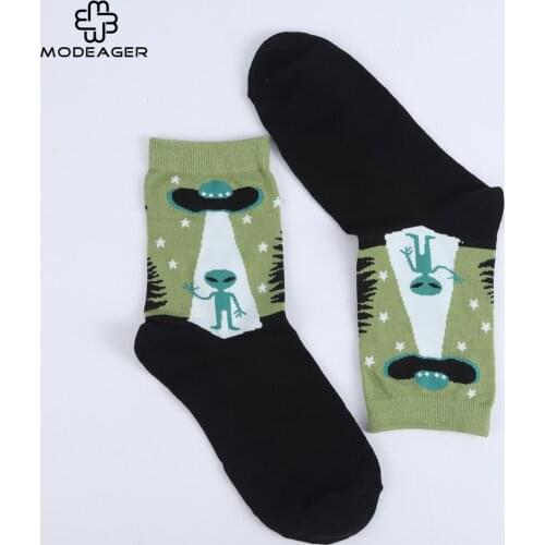 Modeager Brand Cartoon Cute Novelty UFO Alien Female Women Socks 75% Combed Cotton high quality Women Funny Socks