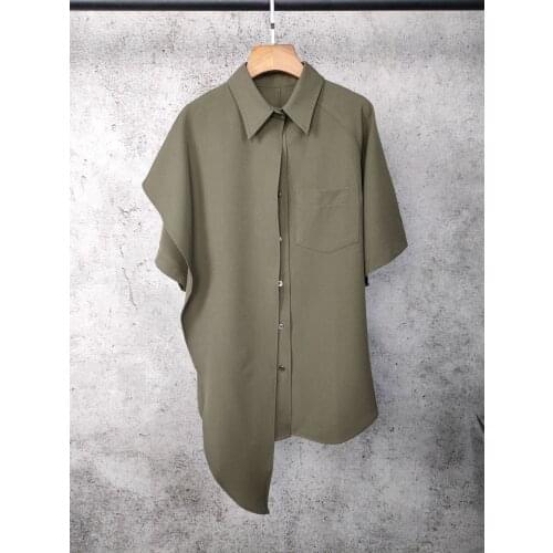 Fashion 2021 new ladies short sleeve casual solid color irregular shirt 1105