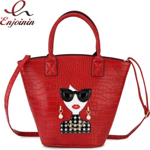 Fashion Large-Capacity Ladies Tote Bag Character Pattern Women Purses and Handbags Shoulder Bag Crossbody Bag Stone Pu Leather