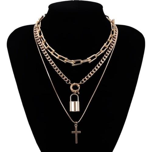 Fashion Unisex Multilayer Hip Hop Long Chain Necklace For Women Men Jewelry Gifts Key Cross Pendant Necklace Accessories