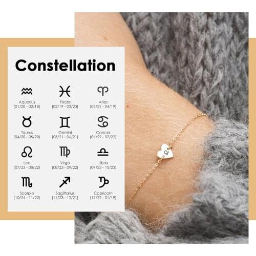 JUJIE Fashion Women Bracelet Charm Love Stainless Steel Bracelet Heart Female Party Wedding Gold/Silver Color Jewelry Zodiac