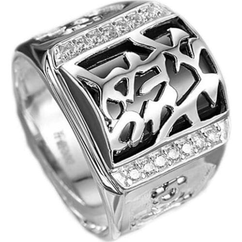 999 sterling silver plated platinum male ring dominie wide face version black single index finger