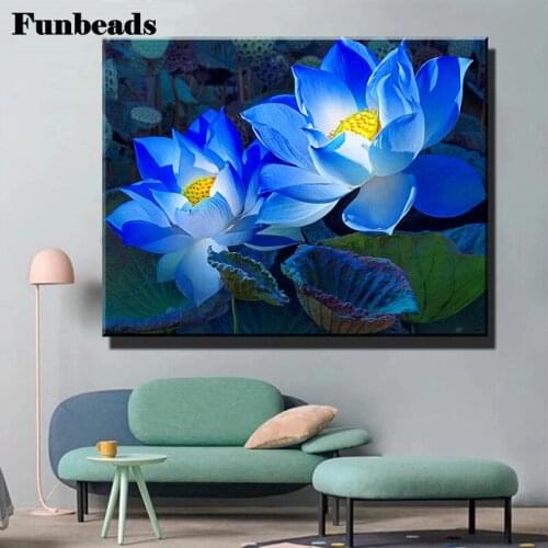 Blue Lotus Diamond art painting kits Full Square Round Diamond Mosaic Embroidery Flower Landscape For Interior Bedroom FF5599