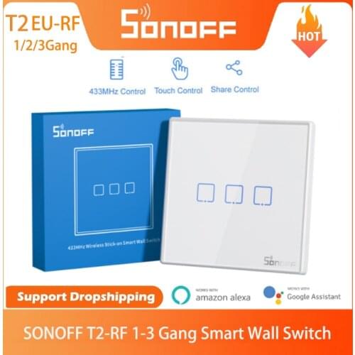 SONOFF T2EU-RF 86 Type Smart Wall Switch Panel 1/2/3 Gang Sticky 433MHz Wireless RF Remote Control For Smart Home Wall Switch