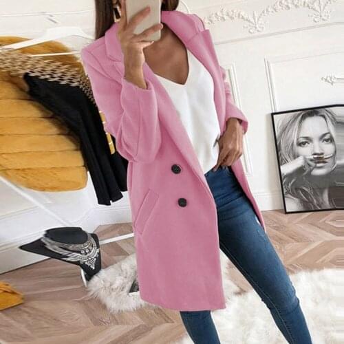 New Women Wool Blend Coat Long Sleeve Turn-Down Collar Warm Autumn Winter Wool Women Jackets Feminino