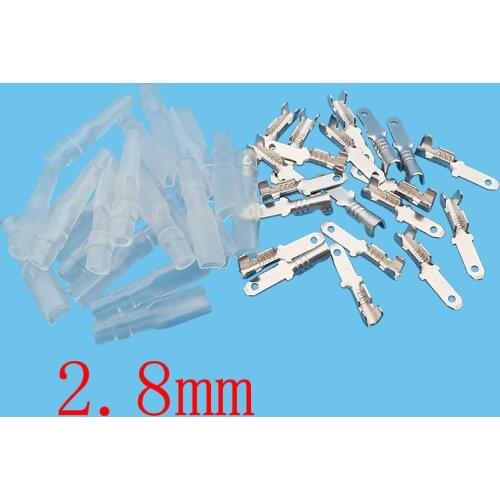 50Pairs Spade Crimp Terminals Quick Splice 2.8mm Male Wire Crimp Terminal Block with Insulating Sleeve