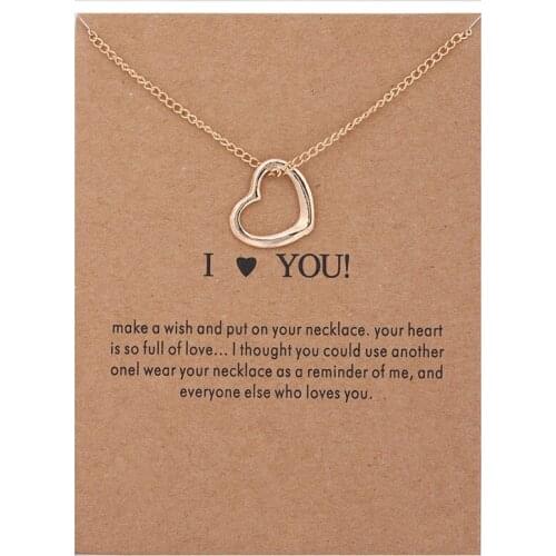 I love You Gold Silver Color Love Heart Pendant Necklace For Women Fashion Jewelry Female Girl Valentines Day Gift