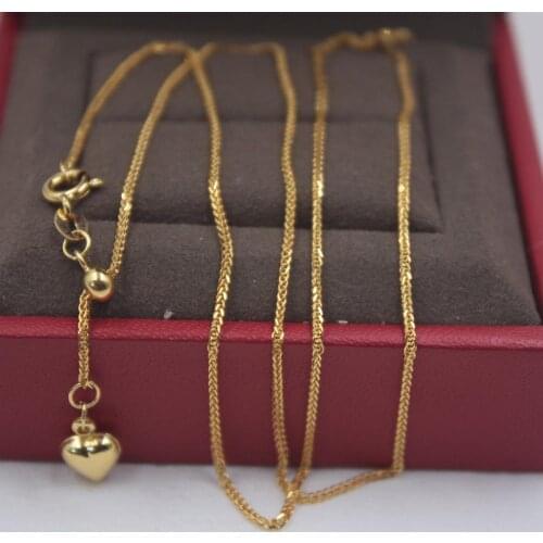 Real 18K Yellow White Gold Chain Lucky Wheat Womans Necklace / 17.7 INCH Adjustable New 2.2-2.5g 0.9mm
