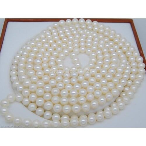Fine Cultured 7-8mm AA+ white pearl necklaces 100" Long