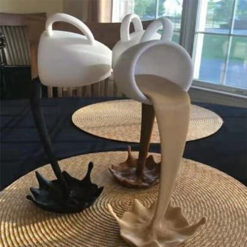 Floating Coffee Cup Sculpture Kitchen Decor Resin Pouring Spilling Mug Funny Statues Art Kitchen Decoration