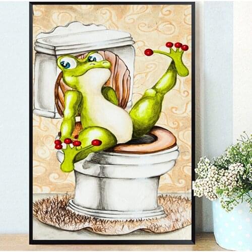 5D Full Square Diamond Painting Animal Frog Toilet Diamond Mosaic Cartoon Beads Embroidery Cross stitch Kit Needlework Home Deco