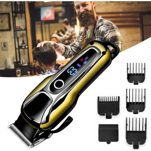 Pro Barber Hair Clipper Rechargeable Electric T-Outliner Finish Cutting Machine Beard Trimmer Shaver Cordless USB LCD Display