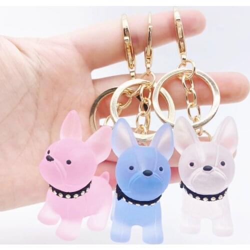 Transparent French Bulldog Keychain Dog Car Key Ring for Women & Men Bag Pendant Key 6 Chain Colors Trinket 4.9*4.3CM JK30RI4