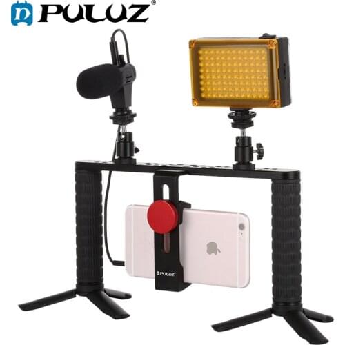 PULUZ 4 in 1 Live Broadcast LED Selfie Light Smartphone Video Rig Handle Stabilizer Aluminum Bracket Kits