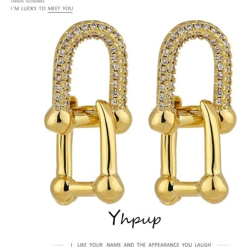 Yhpup Exquisite Cubic Zirconia Geometric Hoop Earrings Occident Brand Gold Color 14 K Plated Jewelry Earrings for WomenGirls