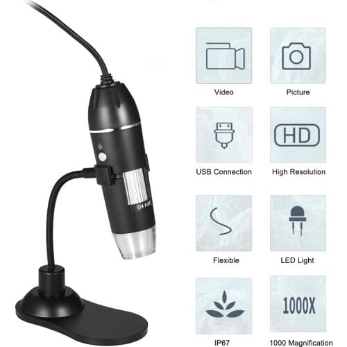 USB Digital Microscope 1000X 8 LED 0.3MP MElectronic Microscope Endoscope Zoom Camera Magnifier+Stand for r Windows/Mac System