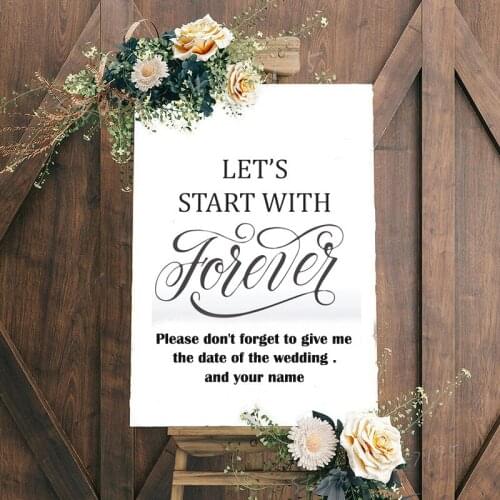 Waterproof Stickers Lets Start with Forever Wedding Sign Sticker Personalzied Name Wedding Date Decoration LX349