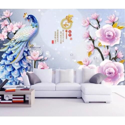 WDBH custom photo 3d wallpaper Embossed peacock magnolia flower living room home decor 3d wall murals wallpaper for wall 3 d