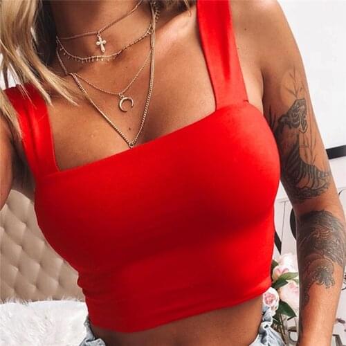 Women Short Tanks Tops Fashion Summer Beach Party Solid Color Backless Slash Neck Female Casual Vest Crop Tops