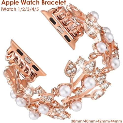 Luxury Woman Elastic Bracelet Strap for Apple Watch iWatch Band 38mm 40mm 42mm 44mm Bling Pearl Beaded Wristband Series 5 4 3 2