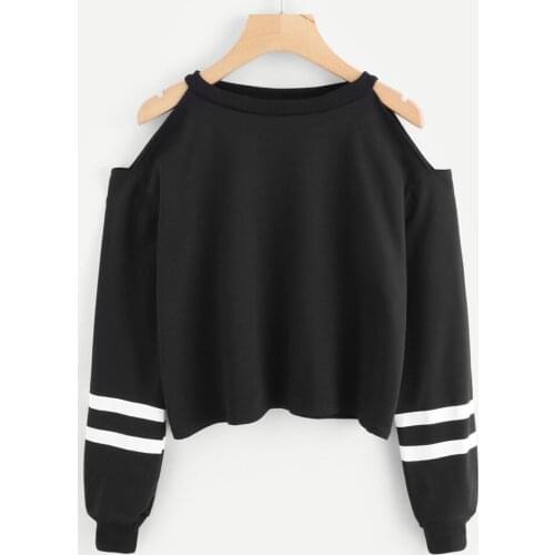 Women Off Shoulder Long Sleeve Pullover Sweatshirt Pullover Sleeve Stripe Print Casual Tops Shirt Джемпер Женский #PY
