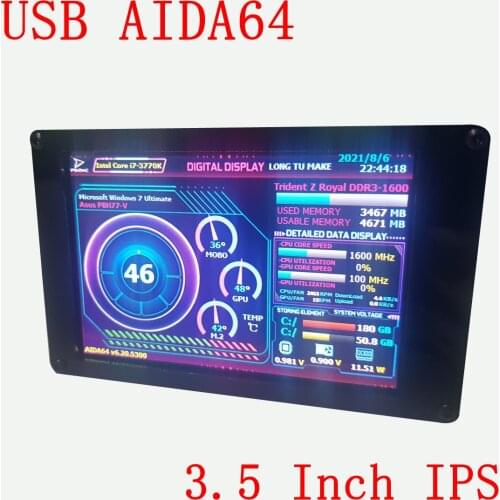 USB2LCD AIDA64 Chassis Display Screen 3.5 Inch IPS LCD Monitor Display USB Display Sub-Screen for PC Computer OR Raspberry Pi