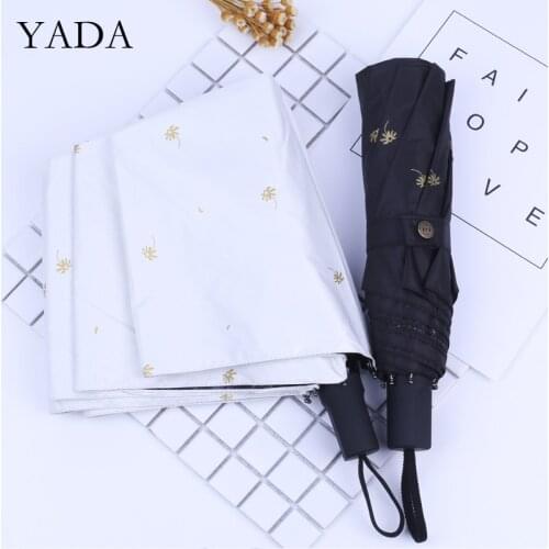 YADA 2020 INS Gold Color Dandelion Pattern 3-Folding Umbrella Rain UV Fold Umbrella For Women Man Windproof Umbrellas YS200182
