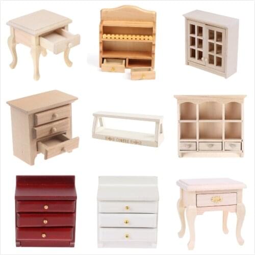 1pc 1/12 Dollhouse Miniature Wooden Bedroom Bedside Cabinet Furniture Accessories