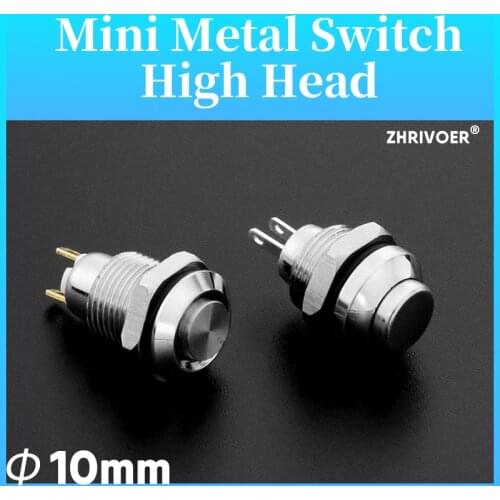 1pc Mini 10MM 2pin Panel Hole Metal Button Switch Power Push Button High Head Self Reset Soldering IP67 1NO