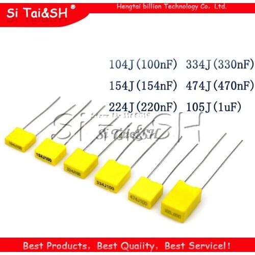 100pcs Polypropylene Safety Plastic Film 100V 1nF ~ 470nF 100nf 220nf 10nf 47nf 22nf 1nf 0.47uf 0.1uf Correction capacitor